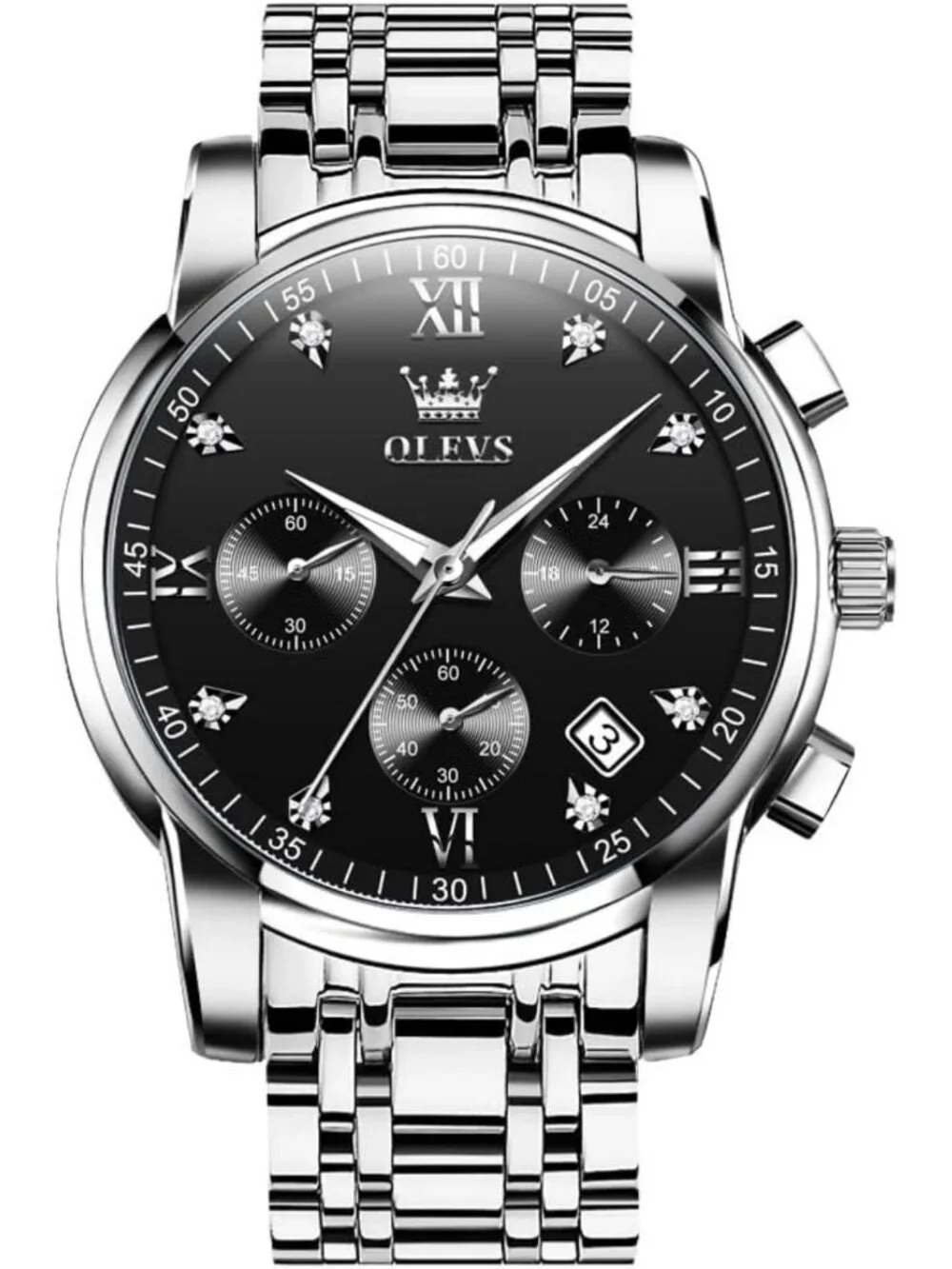 Stylish Men's Chronograph Watch - Big Face Gold & Silver, Waterproof Analog